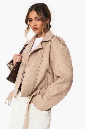 Wool Look Belted Jacket light beige