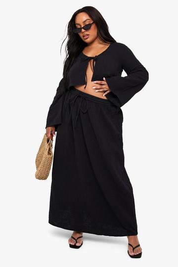 Plus Cheesecloth Tie Maxi Skirt black