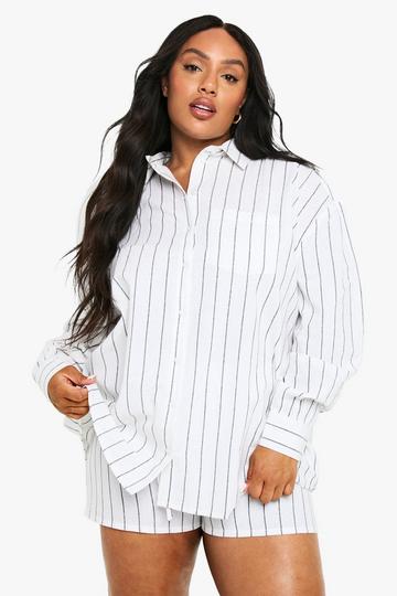Plus Stripe Long Sleeve Shirt And Shorts Co Ord ivory