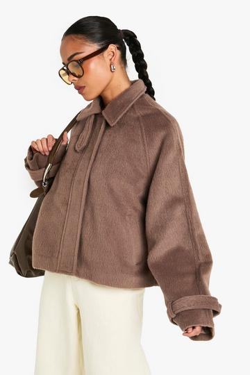 Wool Look Collar Jacket taupe