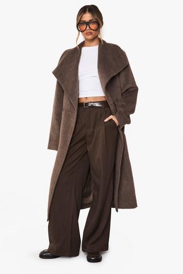 Oversized Collar Wool Look Trench Coat brown