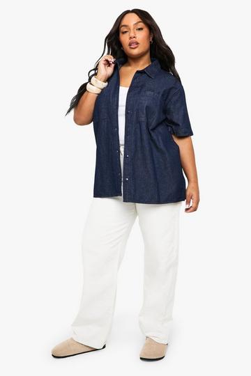 Plus Chambray Denim Short Sleeve Shirt indigo