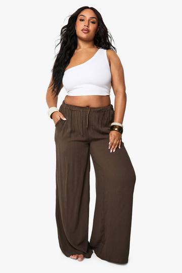 Plus Cheesecloth Wide Leg Beach Trousers chocolate