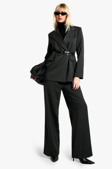 Tailored Woven Pinstripe Wide Leg Trousers charcoal