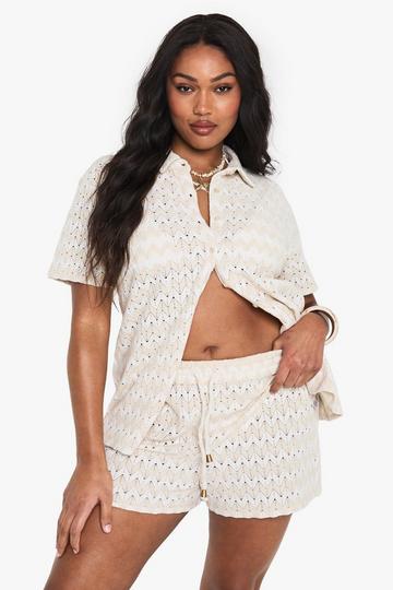 Plus Zig Zag Knitted Beach Shorts beige