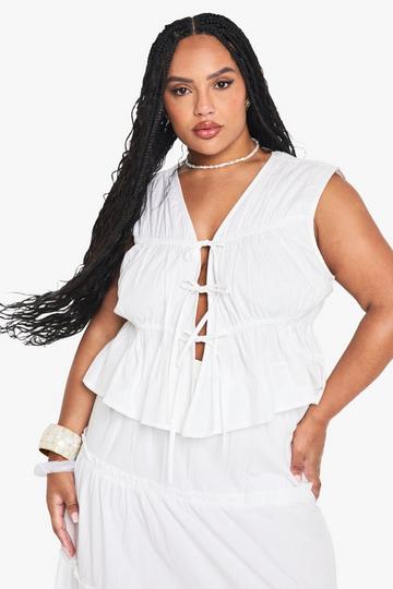 Plus Katoenen Gilet Met Strik white