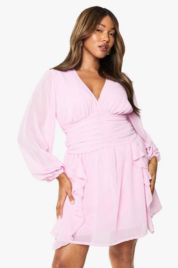 Plus Chiffon Ruffle Skater Dress pink