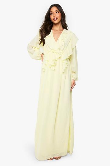 Lemon Yellow Plus Chiffon Ruffle Detail Maxi Skater Dress