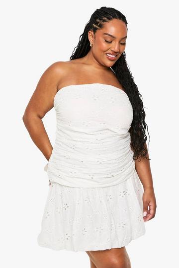 Plus Bandeau Broderie Skater Dress white