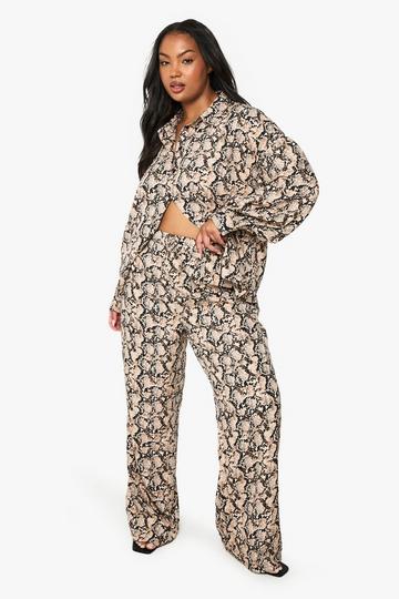 Multi Plus Snake Drawstring Waist Wide Leg Trousers