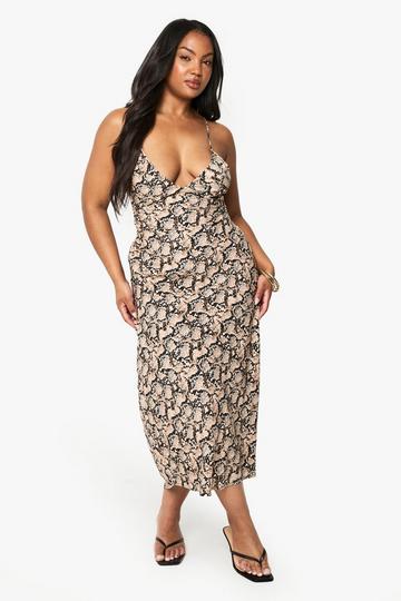 Plus Snake Print Strappy Midaxi Dress snake