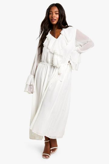 Plus Chiffon Ruffle Tie Belt Skater Maxi Dress ivory