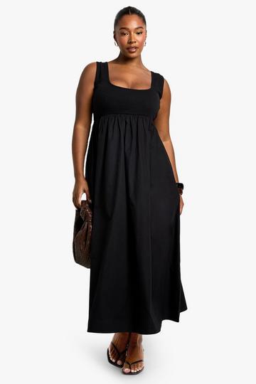 Plus Rib Cotton Poplin Midaxi Smock Dress black