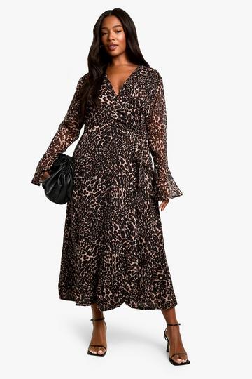 Plus Chiffon Leopard Print Wrap Midaxi Dress leopard