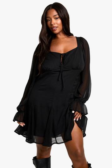 PLUS CHIFFON TIE FRONT SHIFT DRESS black