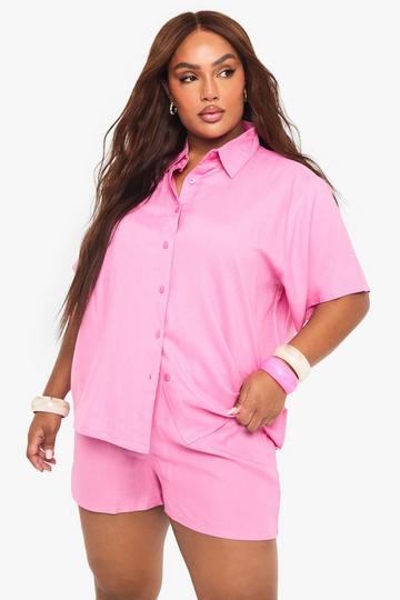 Plus Lightweight Short Sleeved Shirt And Shorts Co-Ord pink