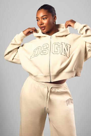 Ecru White Plus DSGN Studio Applique Zip Through Hoodie