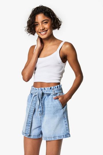 Tall Denim Shorts Met Geplooide Taille light wash