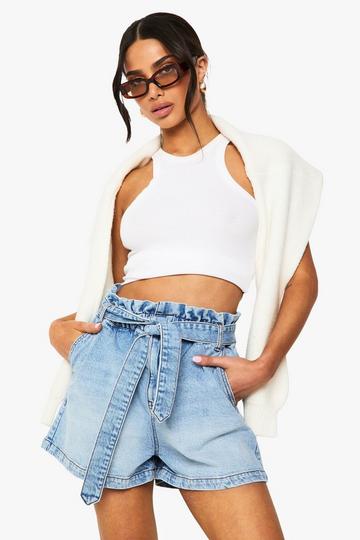 Petite Denim Shorts Met Geplooide Taille light wash