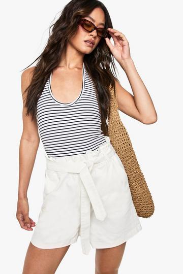 Tall Paper bag Waist Denim Short ecru