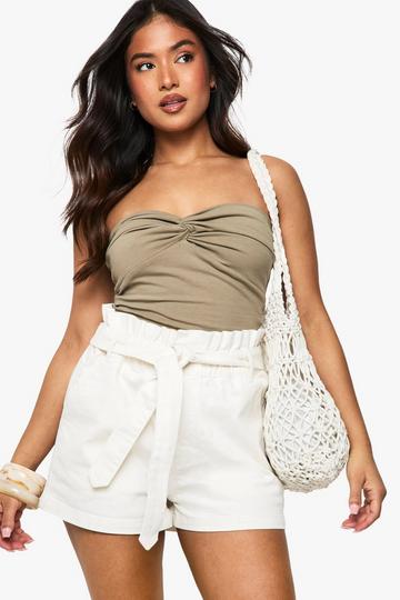 Petite Paper bag Waist Denim Short ecru