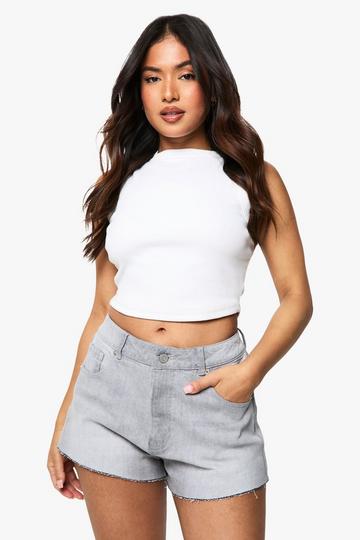 Petite Denim Shorts Met Onbewerkte Zoom grey