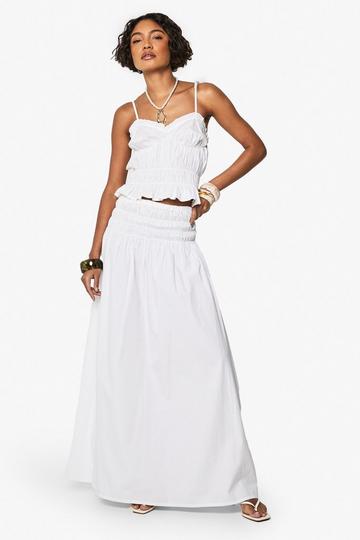 White Tall Shirred Waist Poplin Maxi Skirt