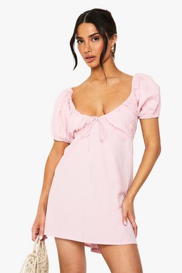 Petite Poplin Mini Jurk Met Pofmouwen pink