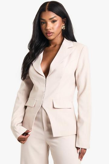 Woven Tailored Corset Detail Hook And Eye Blazer cream