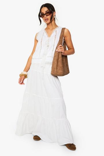 Petite Poplin Maxi Rok Met Laagjes white