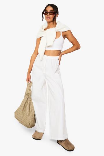 Petite Katoenen Poplin Wide Leg Broek white