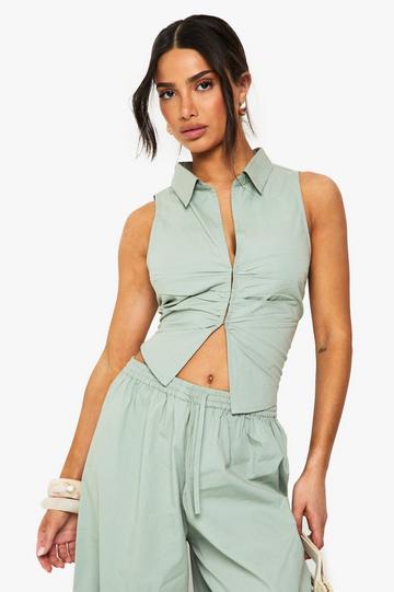 Petite Cinched Waistcoat sage