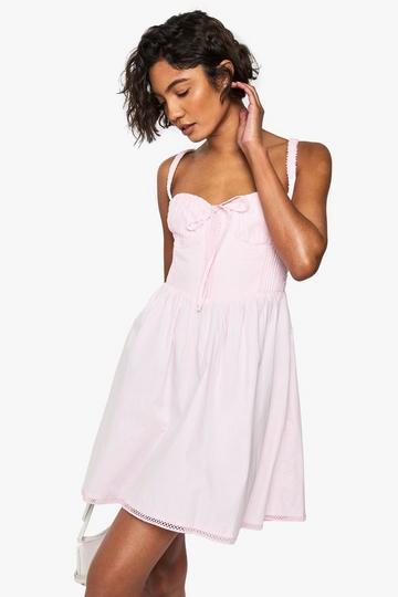 Pink Tall Strappy Milkmaid Mini Skater Dress