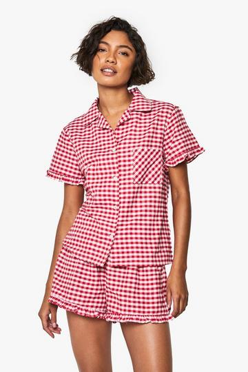 Tall Gingham Pyjama Set Met Ruches En Shorts red