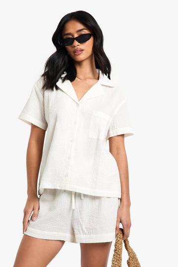 Petite Seersucker Stripe Trouser Co Ord cream