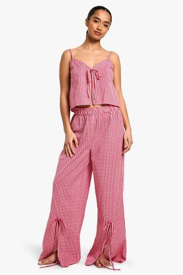 Petite Cotton Poplin Gingham Print Cami And Trouser Pyjama Set red