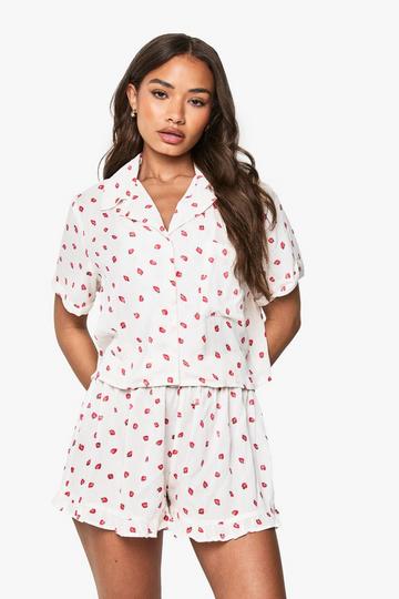 Petite Aardbeien Pyjama Set Met Lange Mouwen white