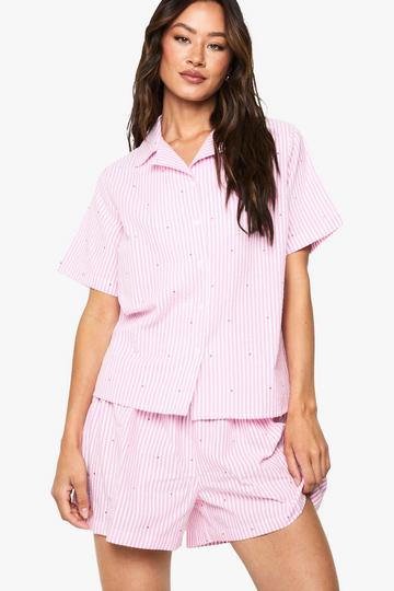 Tall Pyjama Set Met Hartjes Print En Shorts Met Krijtstrepen pink