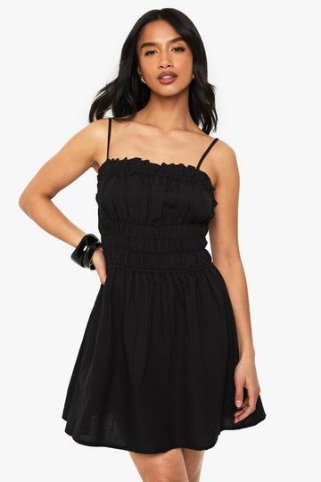 Petite Shirred Waist Mini Dress black