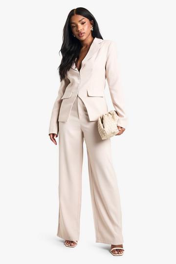 Cream White Tailored Woven Straight Leg Trousers