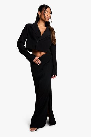 Black Tailored Side Split Maxi Skirt