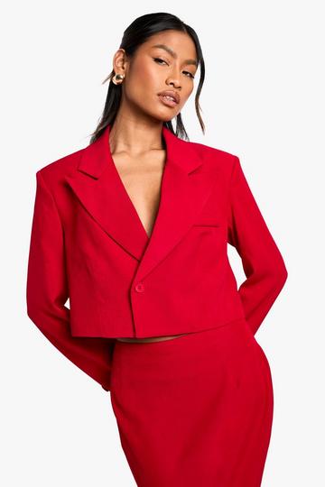 Red Tailored Boxy Cropped Blazer