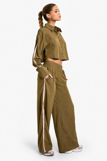 Side Stripe Woven Wide Leg Trousers khaki