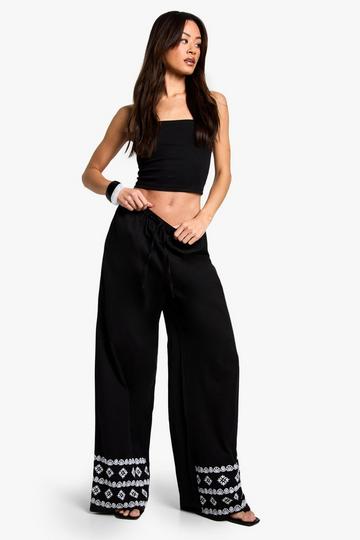 Tall Wide Leg Broderie Hem Trouser black
