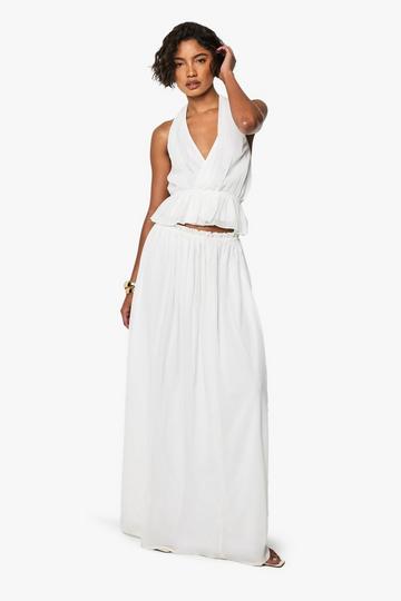 Tall Chiffon Frill Waist Maxi Skirt white