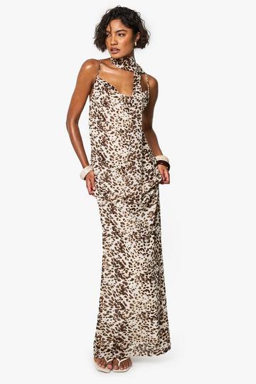 Tall Leopard Print Cowl Neck Slip Maxi Dress animal