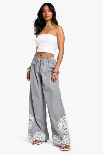 Petite Pinstripe Floral Embroidery Hem Trouser blue
