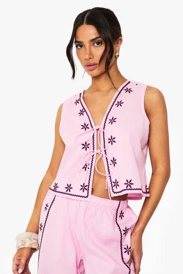 Petite Geborduurde Bloemen Gilet pink