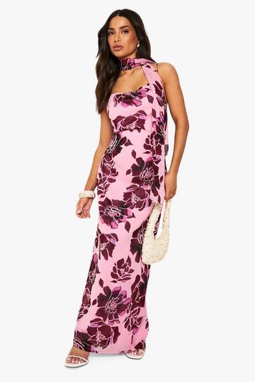 Petite Bloemen Maxi Jurk Met Waterval Hals purple