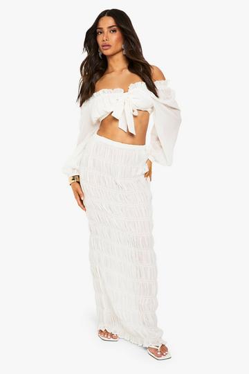 Petite Shirred Beach Skirt Co ord white